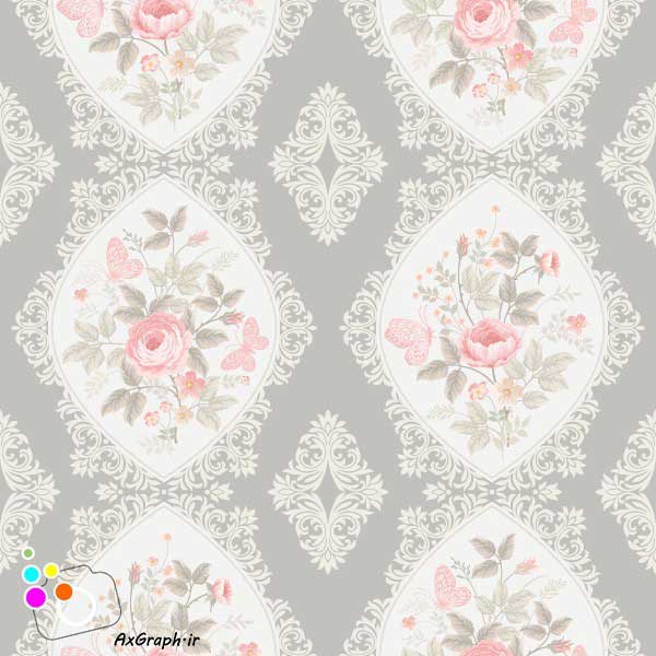 دانلود وکتور گل گلی رز صورتی و پروانه طرح کاغذ دیواری-کد 4324