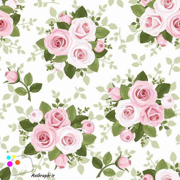 دانلود وکتور گل گلی دسته گل رز صورتی-کد 4339