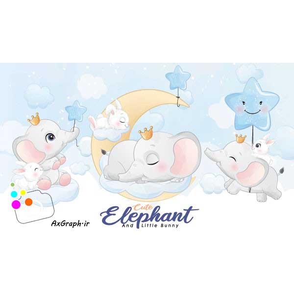 دانلود وکتور کودکانه دوستی فیل و خرگوش-کد 4162