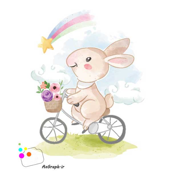 دانلود وکتور کودکانه خرگوش دوچرخه سوار-کد 4166