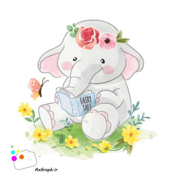 دانلود وکتور کودکانه فیل کتابخوان-کد 4167