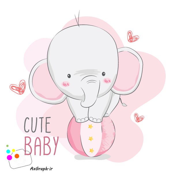 دانلود وکتور کودکانه بچه فیل روی توپ-کد 4196