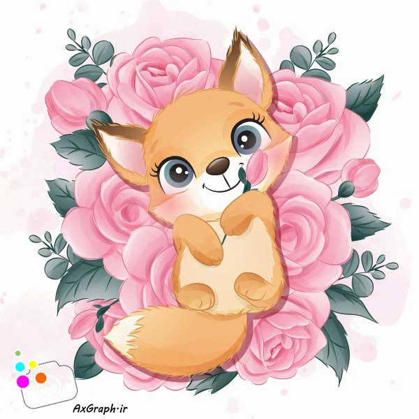 دانلود وکتور کودکانه روباه و گل رز-کد 5067