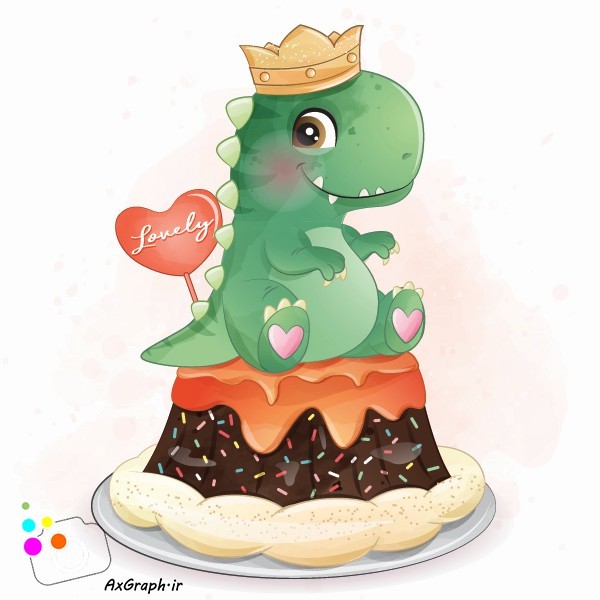 دانلود وکتور کودکانه دایناسور روی کیک-کد 5077