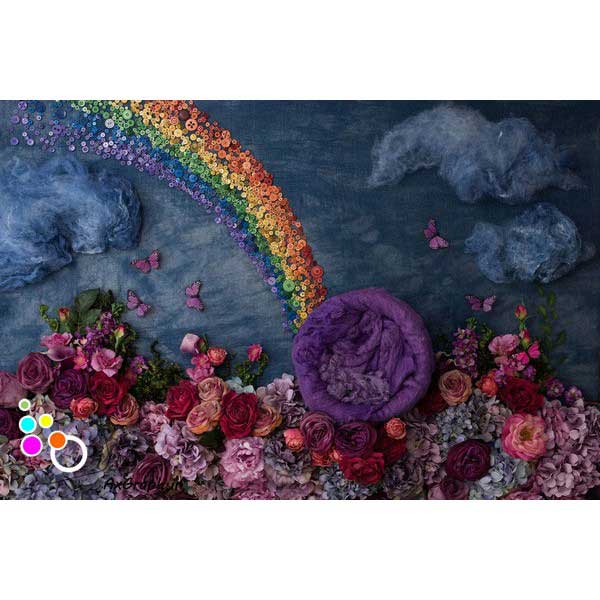 دانلود بک دراپ نوزاد رنگین کمان و باغ گلها-کد 8271