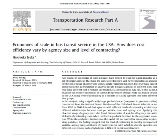 Economies of scale in bus transit service in the USA