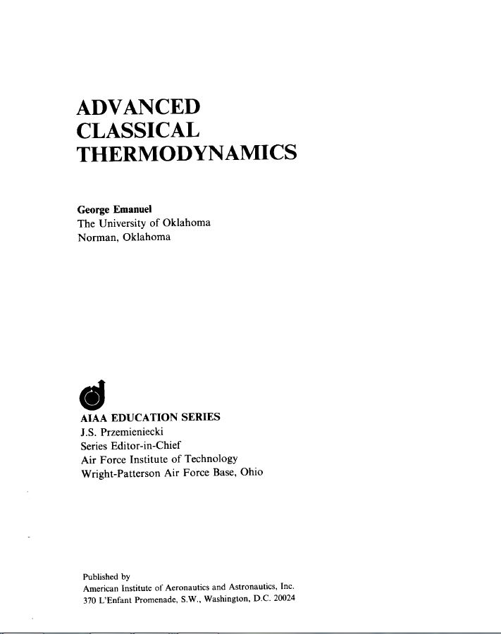 Advanced ThermodynamicsClassical