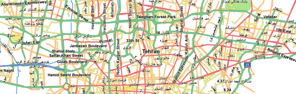 نقشه فارسی شهر تهران از سورس OSM